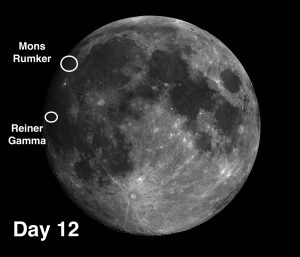 Mons Rümker, viewable Monday, and the lunar swirl Reiner Gamma