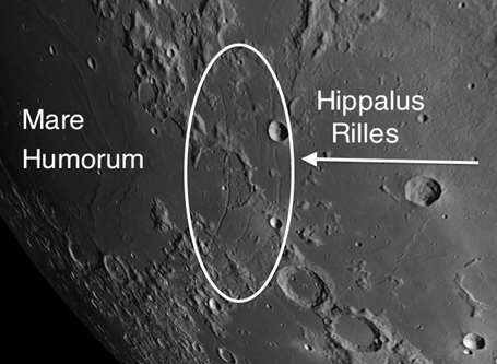 Mare Humorum you will find the remnant of the crater Hippalus