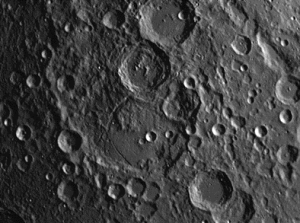 The largest intruder is the crater Fabricius (48 mi.) that occupies the northern portion of the floor. 