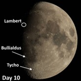 moon crater Bullialdus and ghost moon crater Lambert
