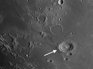 moon crater Bullialdus is the most conspicuous crater on Mare Nubium