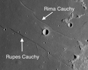Rupes Cauchy and Rima Cauchy on the moon