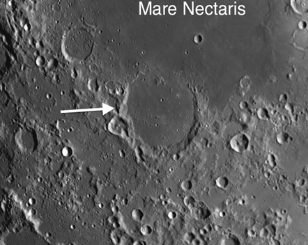 Mare Nectaris shore on moon location of Fracastorius